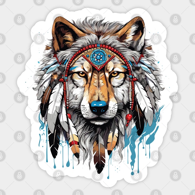 Native American Headpiece Native American Indian Wolf Sticker by smartrocket